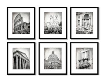 Rome Wall Art Print Set, Black and White Photography, Italy Wall Art Set, Gallery Wall, Europe, City Print, Travel Decor, Set of 6 Prints