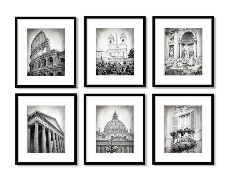 Rome Wall Art Print Set Black And White Photography Italy Gallery Europe City Travel Decor Of 6 Prints