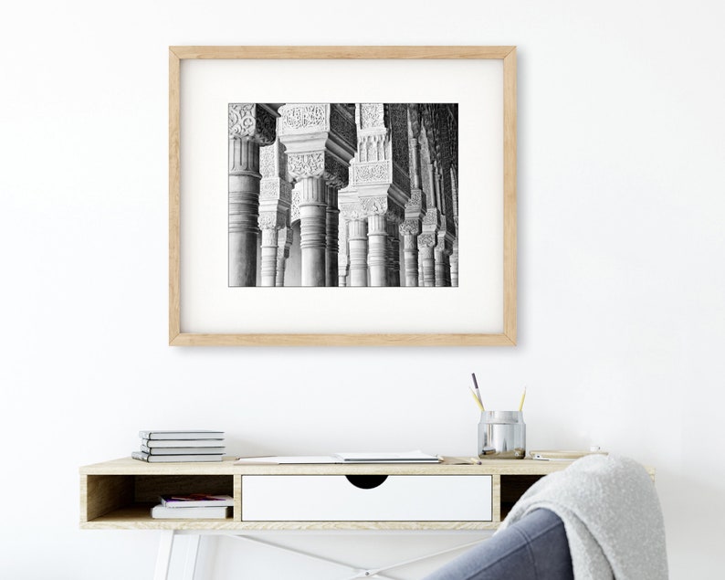 Alhambra Black and White Photography Print, Granada Spain, Travel Decor Wall Art, Alhambra Columns image 3