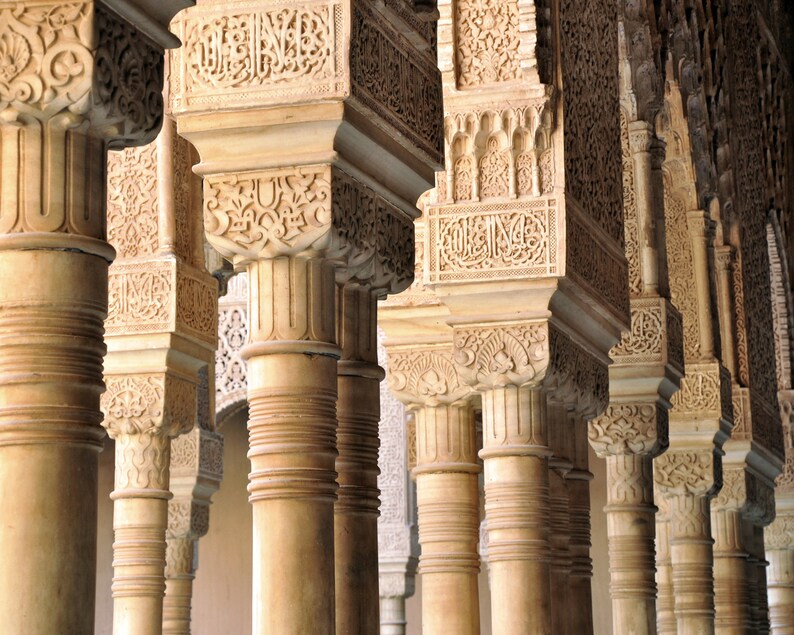 Alhambra Black and White Photography Print, Granada Spain, Travel Decor Wall Art, Alhambra Columns image 7