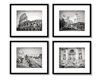 Rome Wall Art Print Set, Black and White Photography, Italy, Travel Decor, Set of 4 Prints, Gallery Wall, Trevi Fountain, Colosseum, Gift