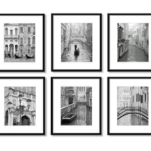 Venice Italy, Travel Decor, Set of 6 Prints, Black and White Photography, Gallery Wall, Print Set, Europe, Fine Art Print, Vertical Wall Art Black & White