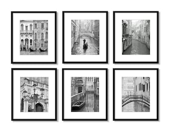 Venice Italy, Travel Decor, Set of 6 Prints, Black and White Photography, Gallery Wall, Print Set, Europe, Fine Art Print, Vertical Wall Art