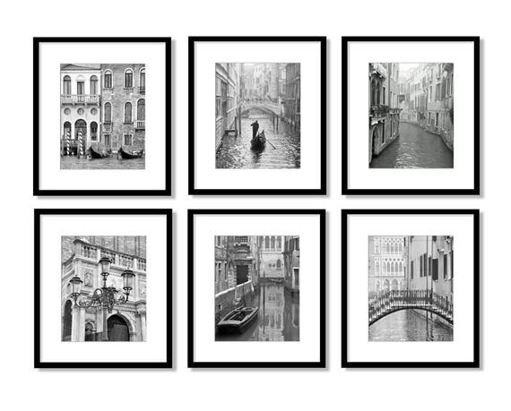 Venice Italy, Travel Decor, Set of 6 Prints, Black and White Photography, Gallery Wall, Print Set, Europe, Fine Art Print, Vertical Wall Art