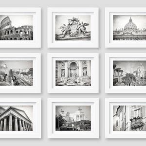 Rome Black and White Photography, Rome Gallery Wall Art Print Set, Colosseum, Trevi Fountain, Travel Decor, Italy, Set of 9 Prints