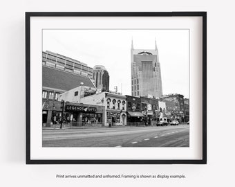 Nashville Batman Building over Lower Broadway, Black and White Photography, Nashville Wall Art Print