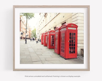 London Red Phone Booth Photography Print, Black and White or Color, Europe, Travel Decor Wall Art, London Gift