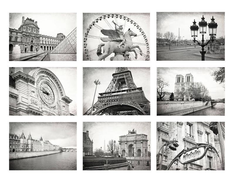 Paris Wall Art, Paris Print Set, Black and White Photography, Gallery Wall, Paris Decor, Eiffel Tower, Travel Decor, Set of 9 Prints image 2