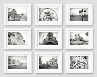 Paris Wall Art, Paris Print Set, Black and White Photography, Gallery Wall, Paris Decor, Eiffel Tower, Travel Decor, Set of 9 Prints