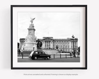 London Buckingham Palace Photography Print, Black and White or Color, Taxi Cab, Europe, Travel Decor, London Gift