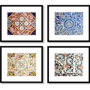 Spanish Tiles Print Set, Bathroom Decor Wall Art, Barcelona, Spain, Set of 4 prints image 1