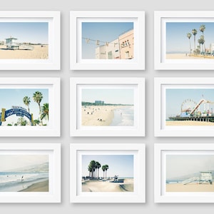 Los Angeles Beach Wall Art, Impresiones fotográficas en blanco y negro, Malibú, Santa Mónica, Venice Beach, Gallery Wall, Conjunto de 9, 5x7, 8x10, 11x14