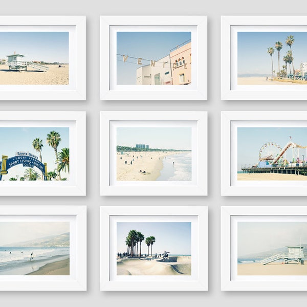 Los Angeles Beach Wall Art, Black and White Photography Prints, Malibu, Santa Monica, Venice Beach, Gallery Wall, Set of 9, 5x7, 8x10, 11x14