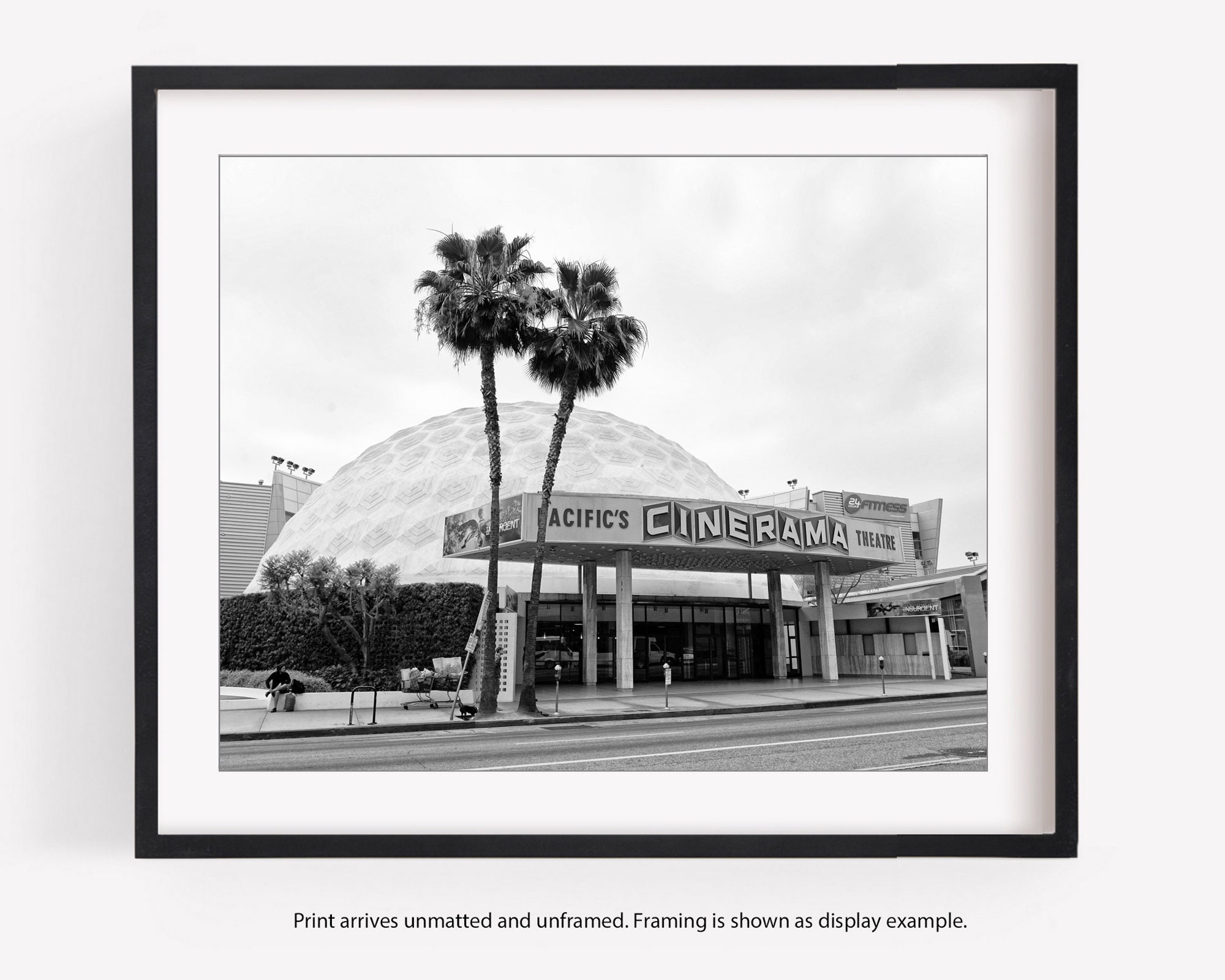 Cinerama Dome, Los Angeles Black and White Photography Wall Art Print, Hollywood Movie Theater