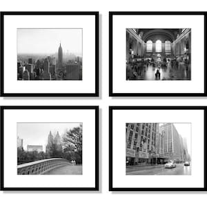 New York Wall Art Print Set, Black and White Photography, Set of 4 Prints, NYC Skyline, Grand Central, Central Park, Radio City