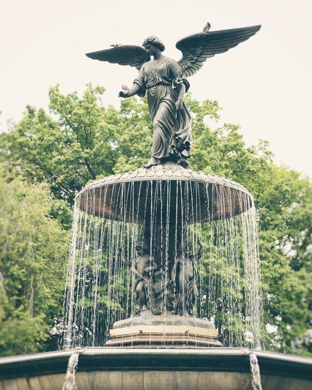 New York City, Manhattan, Central Park, Angel of the Waters Fountain,  Bethesda Terrace Solid-Faced Canvas Print