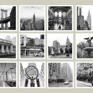 New York Prints, New York Gift, New York City, Gallery Wall Set, Black and White Photography, NYC, Office Decor, Dorm Room, Set of 12, 5x5