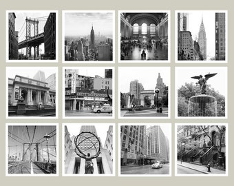 New York Prints, New York Gift, New York City, Gallery Wall Set, Black and White Photography, NYC, Office Decor, Dorm Room, Set of 12, 5x5