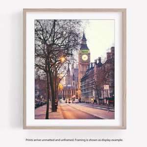 London Photography Wall Print, Big Ben, Travel Decor, Blush Pink Wall Art