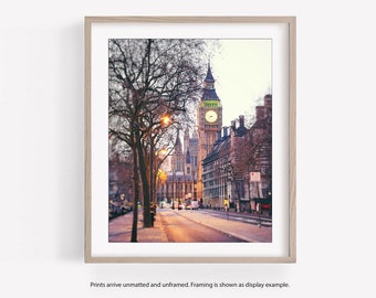 London Photography Wall Print, Big Ben, Travel Decor, Blush Pink Wall Art