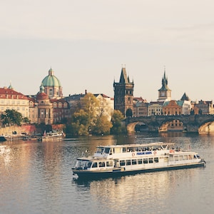 Prague Photography Print, Charles Bridge, Skyline Landscape City View, Travel Decor, Czech Republic, Horizontal Wall Art
