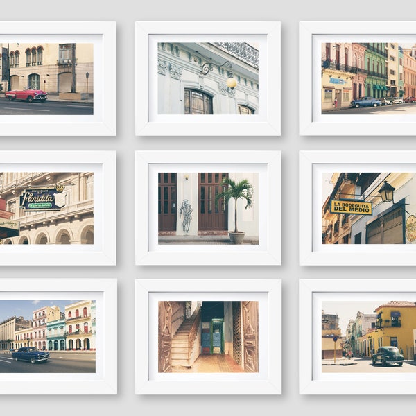 Cuba Wall Art Print Set, Havana Cuba Prints, Travel Decor, Vintage Cars, Colorful Architecture, Cuba Photography, Set of 9 Photos