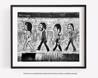 London Abbey Road Street Art Photography Print, Black and White Photo, Graffiti, Urban Wall Art