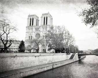 Notre Dame Cathedral Paris, Black and White Photography, Paris Wall Art Print, Europe Travel Decor