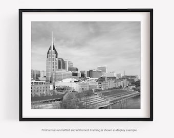 Nashville Skyline, Black and White Photography, Nashville Print, Wall Art, Home Decor, Downtown, Architecture, Music City, Tennessee