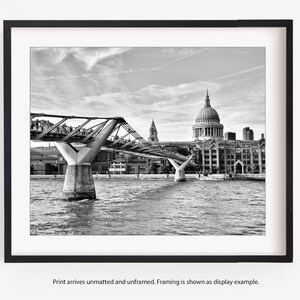 London St Pauls Cathedral Black and White Photography, Millennium Bridge, Wall Art Print, Travel Decor