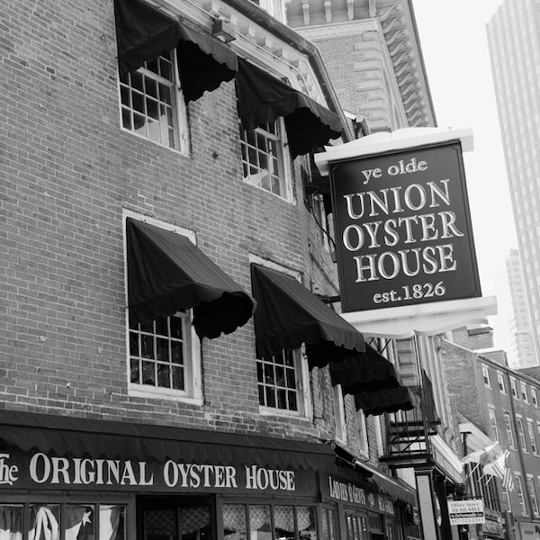 Boston Photography, Black and White, Union Oyster House, Restaurant, Boston Photo, Landmark, Fine Art Print, Wall Art, Home Decor