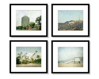 Los Angeles Prints, Black and White Photography, Hollywood, Malibu, Beverly Hills, Los Angeles Wall Art, Set of 4 Prints