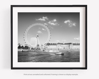 London Eye Wall Art Photography Print, Black and White or Color, Europe, Travel Decor, London Gift