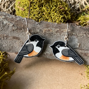Black Capped Chickadee Earrings, Chickadee Earrings, Bird Earrings | Chickadee Jewelry | Black-capped Chickadee Jewelry | Little Chickadee
