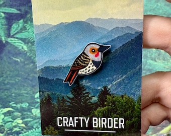 Hand-Drawn Northern Flicker Pin : Bird Art Jewelry