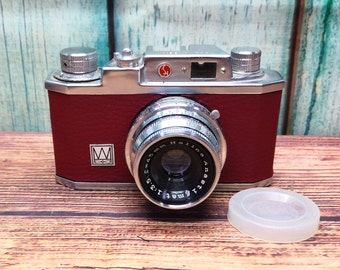 Serviced 1950s Halina 35X 35mm Film Camera in Maroon/Red- 45mm f3.5 Lens