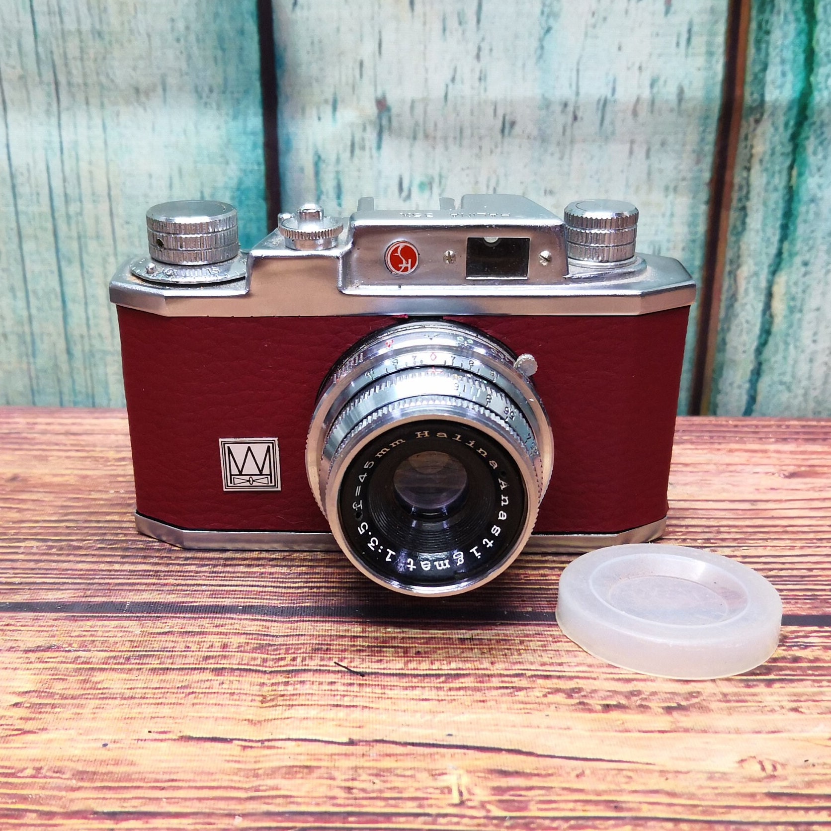 Serviced 1950s Halina 35X 35mm Film Camera in Maroon/red- 45mm F3