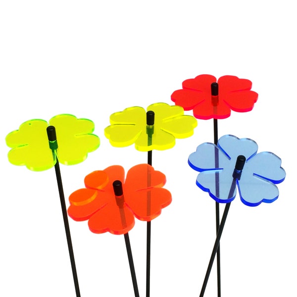 Glowing Double Blossoms Sun Catcher Garden Decor Ornaments Set of 5 Garden Stakes 25cm/9.8 inches high Indoor Outdoor Yard Gardeners Gift