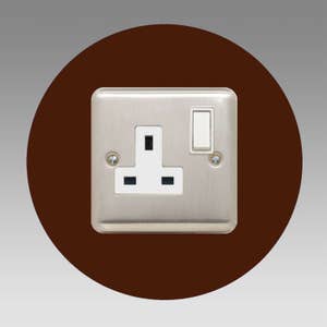 Socket surround round single made from 3mm thick acrylic in a choice of more than 16 colour options. 40mm border.  Image shows brown