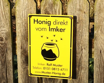 Personalized Beekeeping Honey Producer Sign 'Honig direkt vom Imker' Gift for Honey Farming, Bee Keeping Kit, Custom Made to Specification