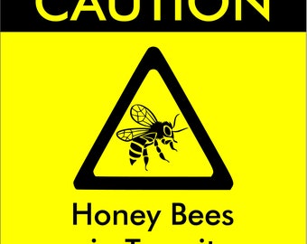 Beekeeping Warning Sign 'Caution Bees in Transit', Magnetic Bee Transportation Signage Equipment, For Repeated Use, Sign for Car or Van