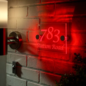 Illuminated Personalised House Sign for Front door, Bespoke to Your Address LED Stand Offs Backlit Floating Shadow Effect, Long Lasting