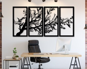 3D Wall Art Tree View in Four Parts Contemporary Wall Art Picture Homeware Acrylic Modern Artwork Decoration Gift for New House Home