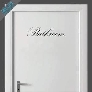 Caligrafía 'Baño' / 16 colores / Adhesivo para pared o puerta / Adhesivo para dormitorio / Decoración del hogar / Cita de vinilo / Tatuaje elegante / Hotel B&B Bar