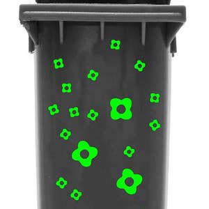 Bin Stickers Flowers, 23 outdoor decals in 2 sizes, self adhesive vinyl stickers for wheelie bin laptop car caravan waste container decor