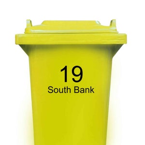 Personalised Bin Sticker with House Number and Street Name, Individual Wheelie Dust or Rubbish Bin Sticker, Weatherproof, UV-resistant