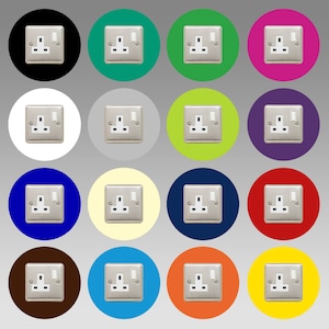 Socket surround round single made from 3mm thick acrylic in a choice of more than 16 colour options. 40mm border.