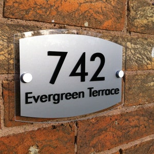 Modern House Sign Glass Effect Acrylic Door Number Street Name Road ...