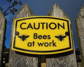 Beekeeping Warning Sign Caution Bees at Work, Hive Protection Equipment, Gift for Honey Farming