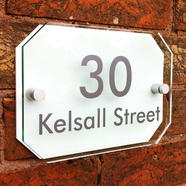 Silver Effect Personalised Modern House Sign Name and Number Rectangle